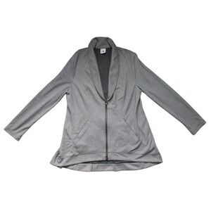 Cabi Drop Off Zip Back Blazer 5300 Jacket Womens L Gray Pinstripe Shawl Collar